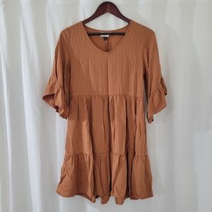EUC Universal Thread Brown/Burnt Orange Short Sleeve V-Neck Tiered Ruffle Dress